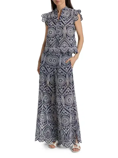 Generation Love Women's Fifi Eyelet Cotton Wide-Leg Pants - Navy White - Size XL | Thumbnail 2 Generation Love Women's Fifi Eyelet Cotton Wide-Leg Pants - Navy White - Size XL | Thumbnail 2
