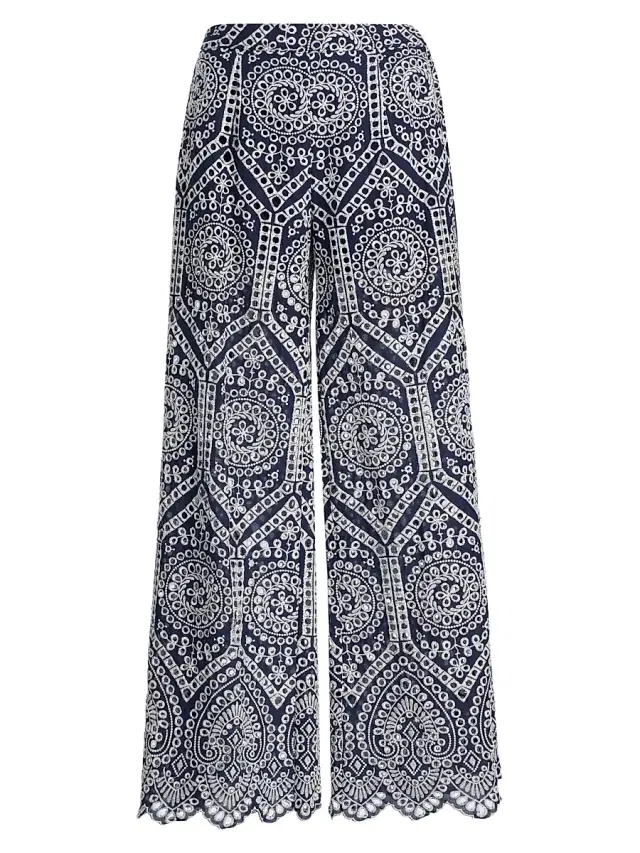 Generation Love Women's Fifi Eyelet Cotton Wide-Leg Pants - Navy White