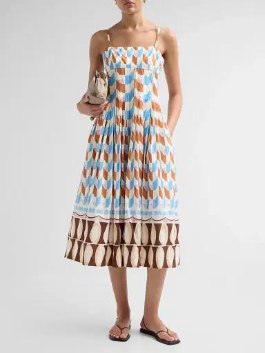 Cara Cara Women's Sea Island Geometric Cotton Midi Dress - Talavera Tile Ivory - Size 12 | Thumbnail 2