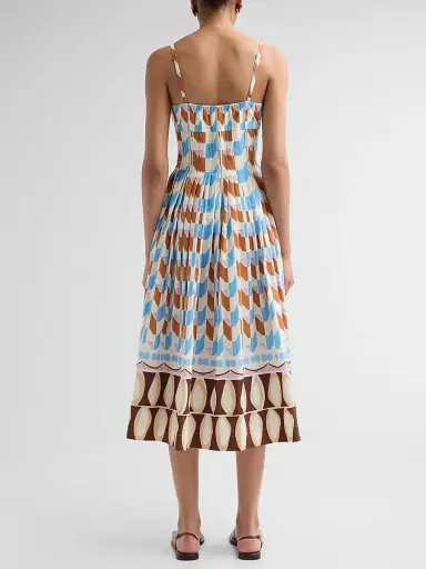 Cara Cara Women's Sea Island Geometric Cotton Midi Dress - Talavera Tile Ivory - Size 12 | Thumbnail 3