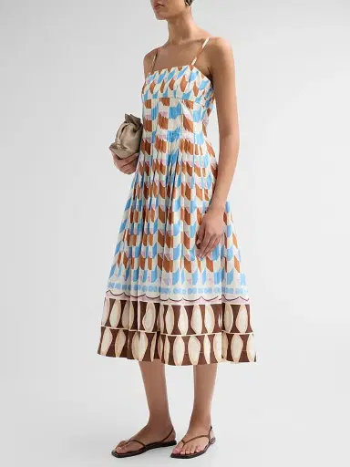 Cara Cara Women's Sea Island Geometric Cotton Midi Dress - Talavera Tile Ivory - Size 12 | Thumbnail 4