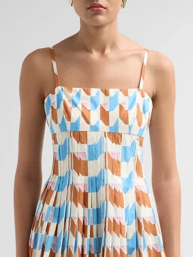 Cara Cara Women's Sea Island Geometric Cotton Midi Dress - Talavera Tile Ivory - Size 12 | Thumbnail 5