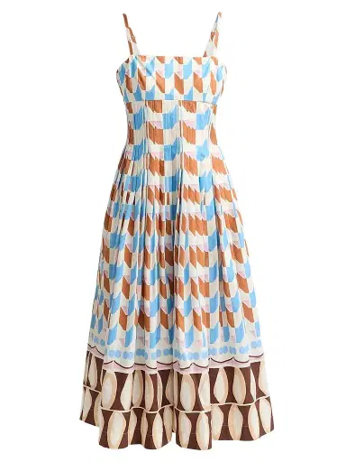 Cara Cara Women's Sea Island Geometric Cotton Midi Dress - Talavera Tile Ivory - Size 12 | Thumbnail 1