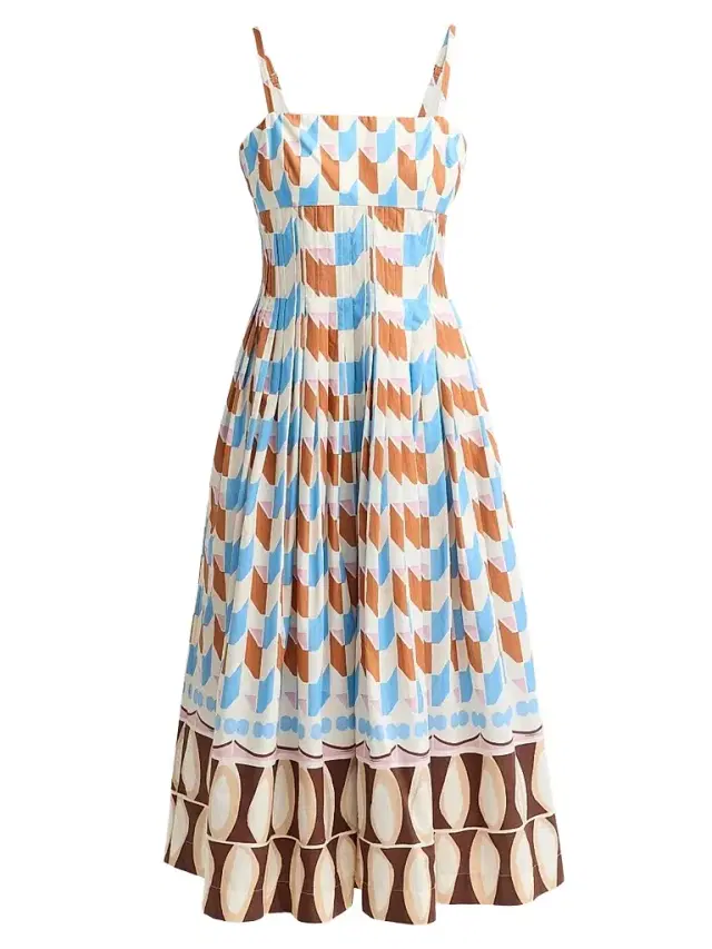 Cara Cara Women's Sea Island Geometric Cotton Midi Dress - Talavera Tile