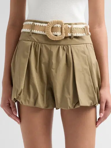 Cara Cara Women's Ray Belted Bubble Shorts - Khaki | Thumbnail 5
