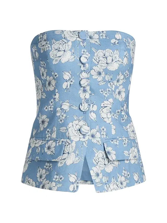 Generation Love Women's Quinn Floral Linen Bustier - Heritage Toile White