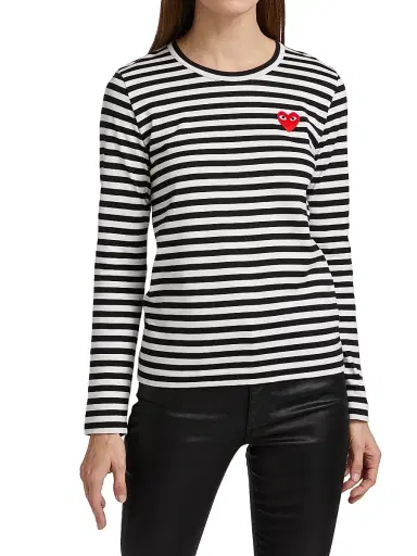 Comme des Garçons PLAY Women's Striped Red Heart Long-Sleeve Shirt - Black White - Size Large | Thumbnail 3 Comme des Garçons PLAY Women's Striped Red Heart Long-Sleeve Shirt - Black White - Size Large | Thumbnail 3