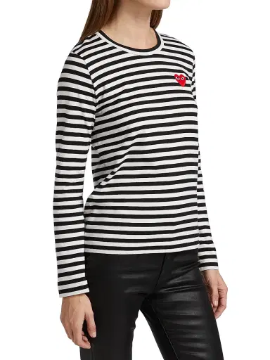 Comme des Garçons PLAY Women's Striped Red Heart Long-Sleeve Shirt - Black White - Size Large | Thumbnail 4 Comme des Garçons PLAY Women's Striped Red Heart Long-Sleeve Shirt - Black White - Size Large | Thumbnail 4