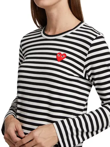 Comme des Garçons PLAY Women's Striped Red Heart Long-Sleeve Shirt - Black White - Size Large | Thumbnail 6 Comme des Garçons PLAY Women's Striped Red Heart Long-Sleeve Shirt - Black White - Size Large | Thumbnail 6