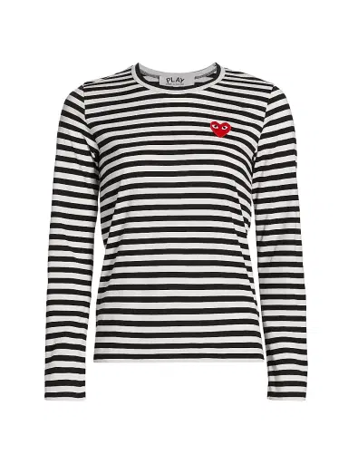 Comme des Garçons PLAY Women's Striped Red Heart Long-Sleeve Shirt - Black White - Size Large | Thumbnail 1 Comme des Garçons PLAY Women's Striped Red Heart Long-Sleeve Shirt - Black White - Size Large | Thumbnail 1