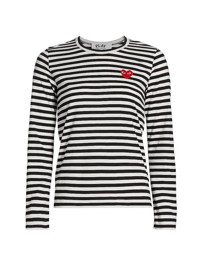Comme des Garçons PLAY Women's Striped Red Heart Long-Sleeve Shirt - Black White
