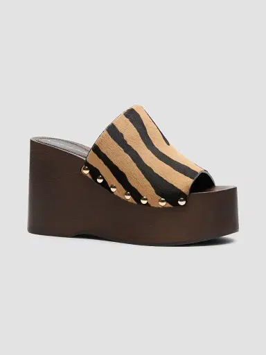 Stuart Weitzman Women's Kate 100MM Zebra-Print Calf Hair Wedge Sandals - Camel Shadow | Thumbnail 2