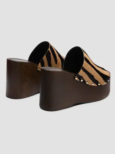 Stuart Weitzman Women's Kate 100MM Zebra-Print Calf Hair Wedge Sandals - Camel Shadow | Thumbnail 3