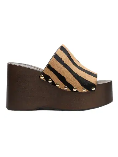 Stuart Weitzman Women's Kate 100MM Zebra-Print Calf Hair Wedge Sandals - Camel Shadow | Thumbnail 1