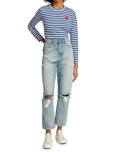 Comme des Garçons PLAY Women's Striped Red Heart Long-Sleeve Shirt - Navy White - Size Medium | Thumbnail 2 Comme des Garçons PLAY Women's Striped Red Heart Long-Sleeve Shirt - Navy White - Size Medium | Thumbnail 2