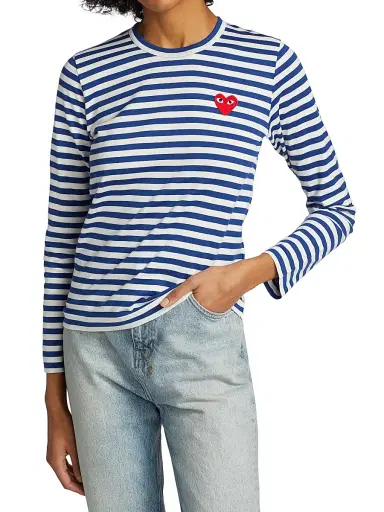 Comme des Garçons PLAY Women's Striped Red Heart Long-Sleeve Shirt - Navy White - Size Medium | Thumbnail 3 Comme des Garçons PLAY Women's Striped Red Heart Long-Sleeve Shirt - Navy White - Size Medium | Thumbnail 3