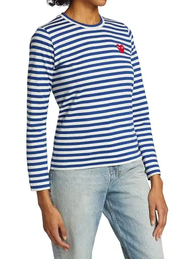 Comme des Garçons PLAY Women's Striped Red Heart Long-Sleeve Shirt - Navy White - Size Medium | Thumbnail 4 Comme des Garçons PLAY Women's Striped Red Heart Long-Sleeve Shirt - Navy White - Size Medium | Thumbnail 4