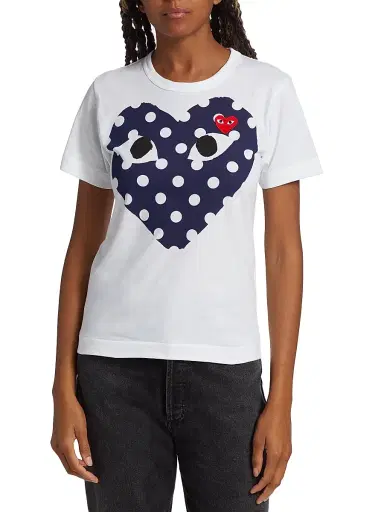 Comme des Garçons PLAY Women's Polka Dot Heart-Print Cotton Jersey T-Shirt - White | Thumbnail 2