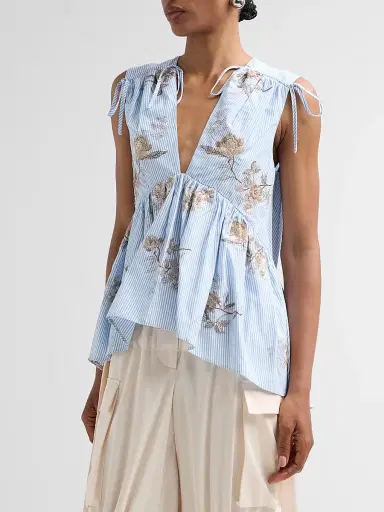 AKNVAS Women's Lamia Embroidered Poplin Top - Multi Blue | Thumbnail 4