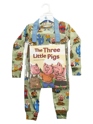 Books To Bed Little Kid's & Kid's 2-Piece The Three Little Pigs Pajama & Book Set - Green - Size 6 | Thumbnail 1