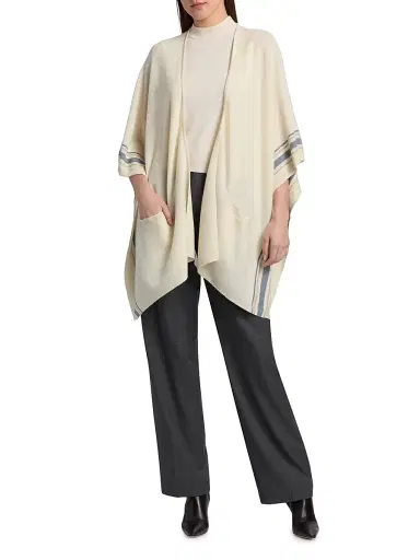 Vince Women's Striped Cashmere Knit Cape | Thumbnail 2 Vince Women's Striped Cashmere Knit Cape | Thumbnail 2