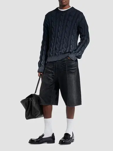 Balenciaga Men's Denim Stay Press Shorts - Black - Size 33 | Thumbnail 2