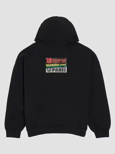Balenciaga Men's Bumper Stickers Medium Fit Hoodie - Black - Size XXS | Thumbnail 2