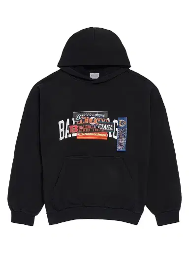 Balenciaga Men's Bumper Stickers Medium Fit Hoodie - Black - Size XXS | Thumbnail 1