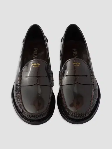 Prada Men's Brushed Leather Loafers - Brown - Size 6.5 | Thumbnail 4