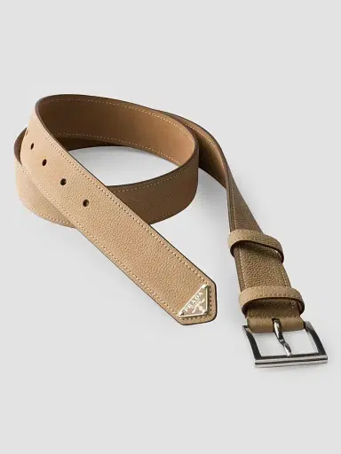 Prada Men's Nubuck Leather Belt - Beige Khaki | Thumbnail 3
