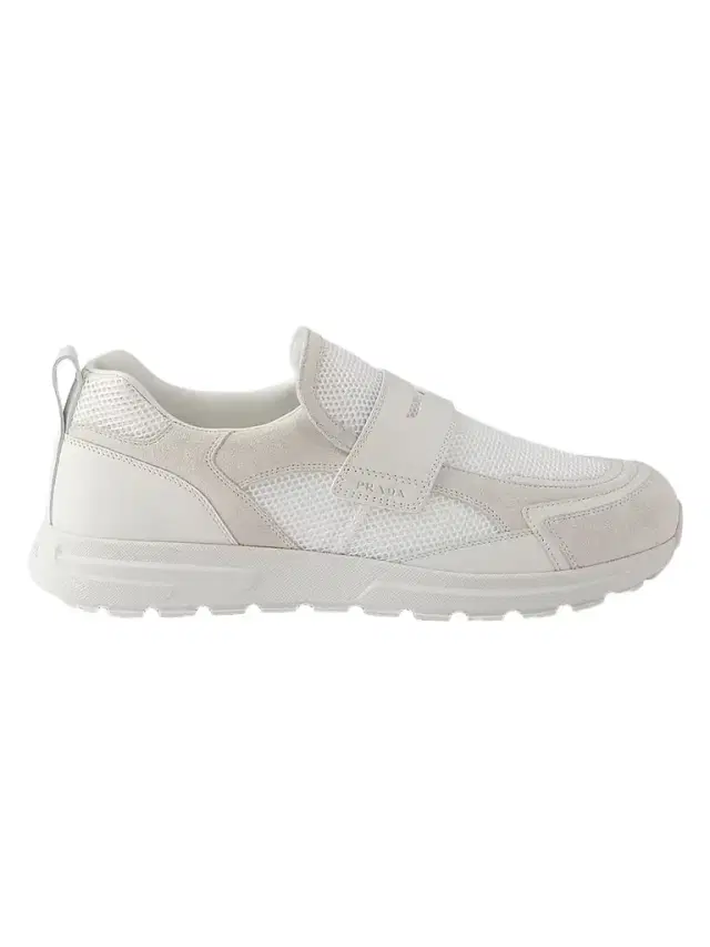 Prada Men's Mesh Fabric and Leather Loafers - White