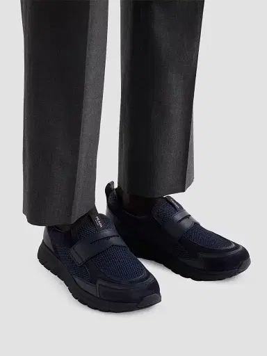 Prada Men's Mesh Fabric and Leather Loafers - Blue - Size 10.5 | Thumbnail 5