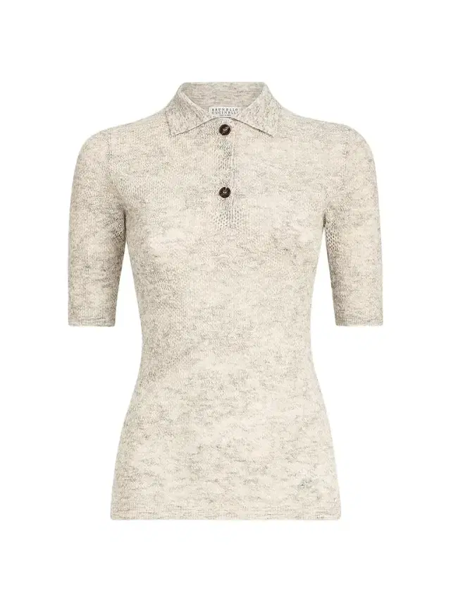 Brunello Cucinelli Women's Silk, Alpaca and Wool Flower Lace Knit Polo - Fog