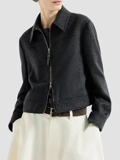 Brunello Cucinelli Women's Wool Flannel Outerwear Jacket | Thumbnail 2