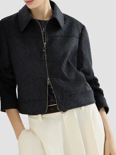 Brunello Cucinelli Women's Wool Flannel Outerwear Jacket | Thumbnail 4