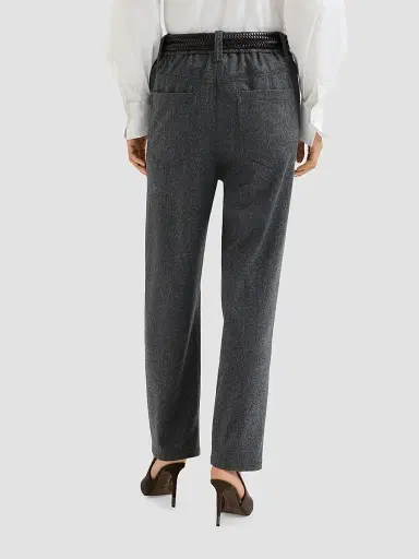 Brunello Cucinelli Women's Wool Flannel Baggy Trousers with Monili - Anthracite | Thumbnail 3