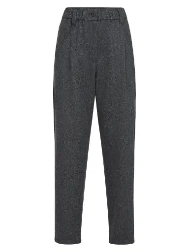 Brunello Cucinelli Women's Wool Flannel Baggy Trousers with Monili - Anthracite | Thumbnail 1