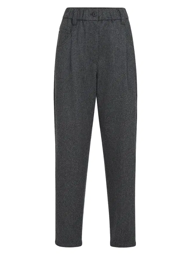 Brunello Cucinelli Women's Wool Flannel Baggy Trousers with Monili - Anthracite