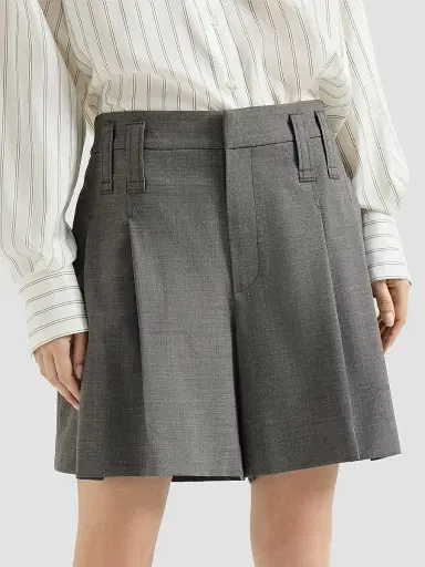 Brunello Cucinelli Women's Tropical Luxury Wool Formal Shorts with Monili | Thumbnail 2 Brunello Cucinelli Women's Tropical Luxury Wool Formal Shorts with Monili | Thumbnail 2