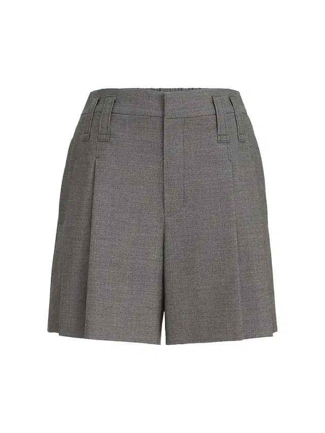 Brunello Cucinelli Women's Tropical Luxury Wool Formal Shorts with Monili - Dark Grey
