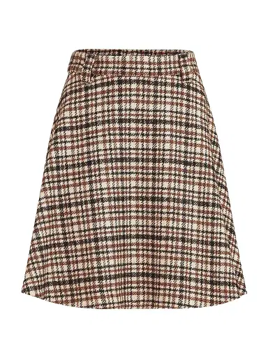 Brunello Cucinelli Women's Comfort Checked Wool and Alpaca Mini Circle Skirt - Light Brown | Thumbnail 1