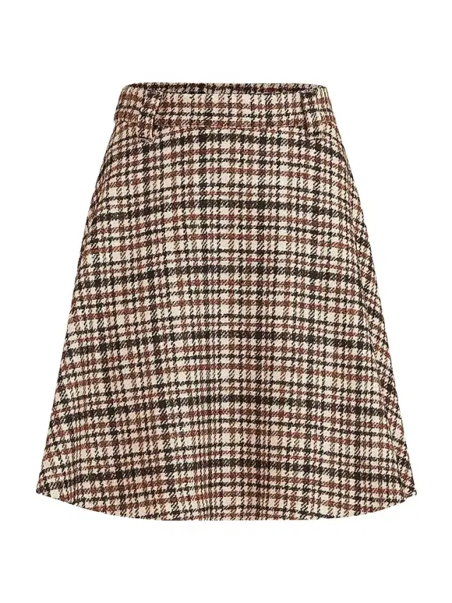 Brunello Cucinelli Women's Comfort Checked Wool and Alpaca Mini Circle Skirt - Light Brown