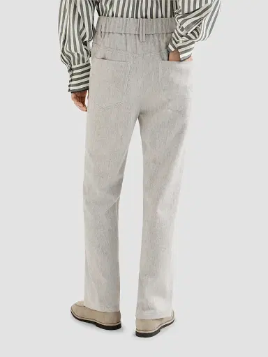 Brunello Cucinelli Women's Wool Flannel Baggy Trousers with Monili - Grey | Thumbnail 3