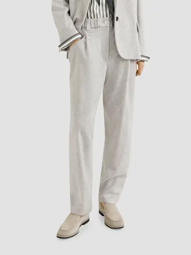 Brunello Cucinelli Women's Wool Flannel Baggy Trousers with Monili - Grey | Thumbnail 5