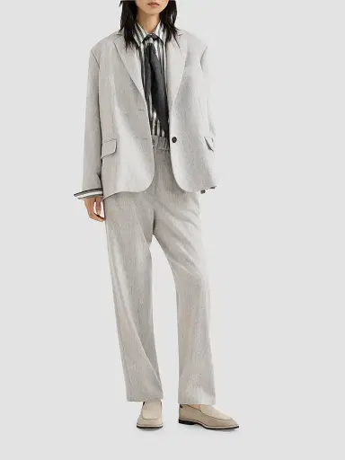 Brunello Cucinelli Women's Wool Flannel Baggy Trousers with Monili - Grey | Thumbnail 6