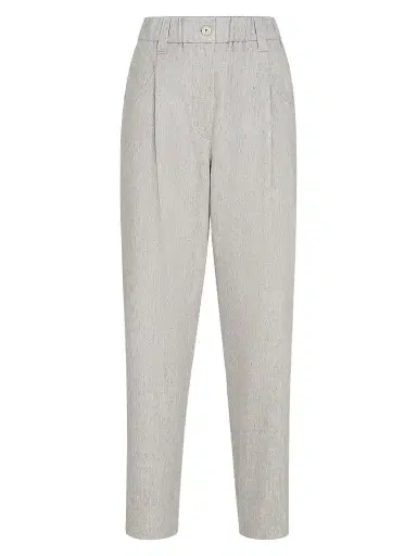 Brunello Cucinelli Women's Wool Flannel Baggy Trousers with Monili - Grey | Thumbnail 1