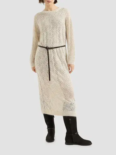 Brunello Cucinelli Women's Dazzling Abstract Leaf Knit Dress in Mohair and Wool | Thumbnail 2