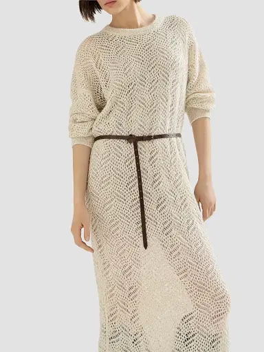 Brunello Cucinelli Women's Dazzling Abstract Leaf Knit Dress in Mohair and Wool | Thumbnail 4