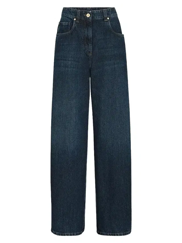 Brunello Cucinelli Women's Denim Wide Jeans with Monili - Denim