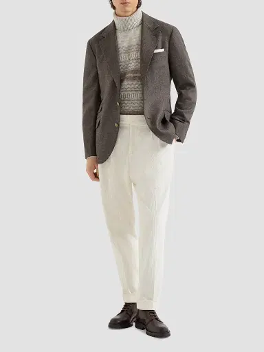 Brunello Cucinelli Men's Mouliné Virgin Wool Twill Deconstructed Cavallo Blazer - Brown | Thumbnail 6 Brunello Cucinelli Men's Mouliné Virgin Wool Twill Deconstructed Cavallo Blazer - Brown | Thumbnail 6